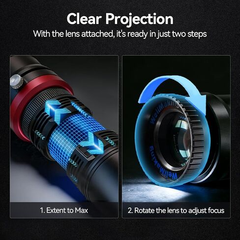 WELLMAKING 10W LED Projection Flashlight with 20 Gobos for Photo Video | Four-Color Effects, Professional Imaging Lens, Stepless Zoom Beam, Creative Pattern Projection, Content Creation & YouTube in Kuwait