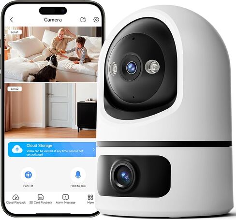 LongPlus Pet Camera Indoor WiFi Dog Cat Monitor with 4MP Dual-Lens | Dual-Lens Sync, AI Person Detection, Two-Way Audio, Night Vision 33ft, Siren Alarm, Micro SD Up to 512GB, 355 View in Kuwait