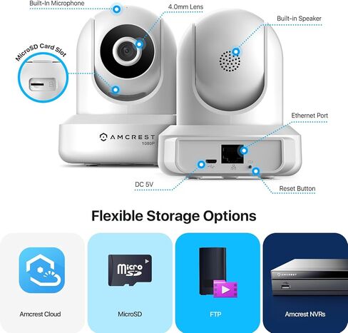 Amcrest Pack of 2, ProHD 1080P WiFi/Wireless IP Security Camera IP2M-841 Pan/Tilt, 2-Way Audio, Optional Cloud Recording, Full HD 1080P 2MP, Super Wide 90° Viewing Angle, Night Vision (White) in Kuwait