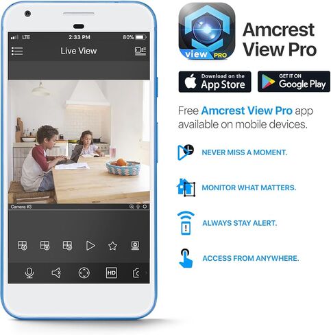 Amcrest Pack of 2, ProHD 1080P WiFi/Wireless IP Security Camera IP2M-841 Pan/Tilt, 2-Way Audio, Optional Cloud Recording, Full HD 1080P 2MP, Super Wide 90° Viewing Angle, Night Vision (White) in Kuwait