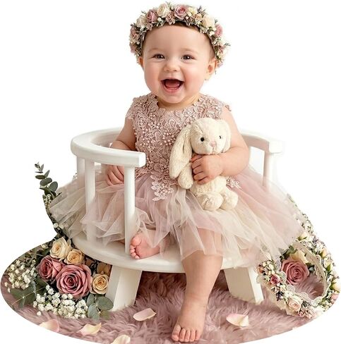 Baby Photography Props White Wooden Stool Toddler Posing Props Cake Smash | Toddler Photo Props Doll Chair Wood Stool Bench Gift Baby Milestone Chair for First Birthday Portraits, Cake Smash Sessions in Kuwait