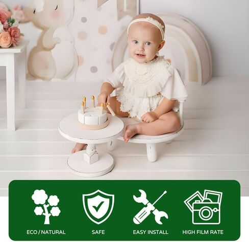 Baby Photography Props White Wooden Stool Toddler Posing Props Cake Smash | Toddler Photo Props Doll Chair Wood Stool Bench Gift Baby Milestone Chair for First Birthday Portraits, Cake Smash Sessions in Kuwait