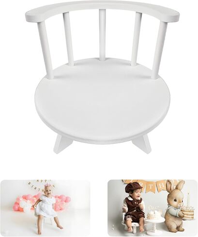 Baby Photography Props White Wooden Stool Toddler Posing Props Cake Smash | Toddler Photo Props Doll Chair Wood Stool Bench Gift Baby Milestone Chair for First Birthday Portraits, Cake Smash Sessions in Kuwait