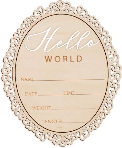 Hello World Baby Announcement Plaque, Wooden Newborn Sign, Hospital Photo Prop, Birth Announcement Decor, Nursery Room Decoration (D31) in Kuwait