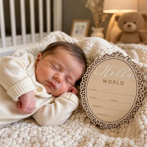 Hello World Baby Announcement Plaque, Wooden Newborn Sign, Hospital Photo Prop, Birth Announcement Decor, Nursery Room Decoration (D31) in Kuwait