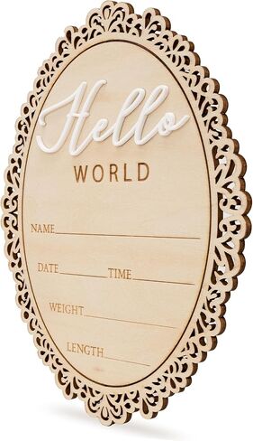 Hello World Baby Announcement Plaque, Wooden Newborn Sign, Hospital Photo Prop, Birth Announcement Decor, Nursery Room Decoration (D31) in Kuwait