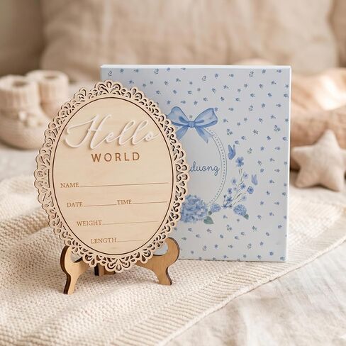 Hello World Baby Announcement Plaque, Wooden Newborn Sign, Hospital Photo Prop, Birth Announcement Decor, Nursery Room Decoration (D31) in Kuwait