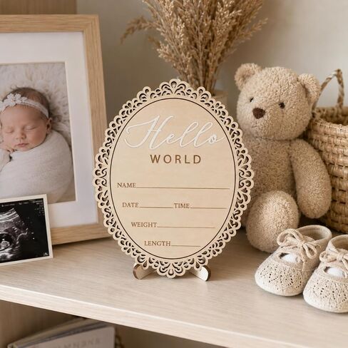 Hello World Baby Announcement Plaque, Wooden Newborn Sign, Hospital Photo Prop, Birth Announcement Decor, Nursery Room Decoration (D31) in Kuwait