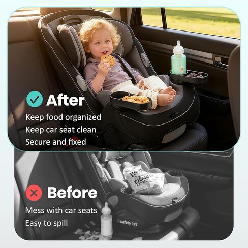2PCS Car Seat Snack Tray with Cup Holder for Safety 1st EverFit & Grow and Go | Maxi-COSI Pria | Cosco All-in-One Car Seat, Car Seat Cup Holder Accessory, Dishwasher Safe, Black (Model C6577&C6474) in Kuwait