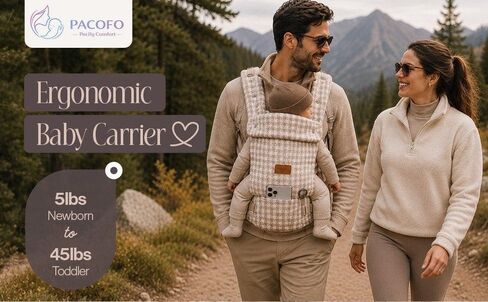 Baby Carrier - Ergonomic, Cozy and Lightweight Carrier for 7-45lbs, Effortless to Put On, Ideal for Hands-Free Parenting, Enhanced Lumbar Support, Pure Hug for Infant to Toddler,Mobile Holder in Kuwait