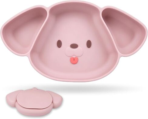 Silicone Suction Plate for Babies & Toddlers | Dog Shape 3 Compartment Divided Baby Led Weaning Plate, BPA-Free Non-Toxic, Dishwasher & Microwave Safe (Blush Pink) in Kuwait