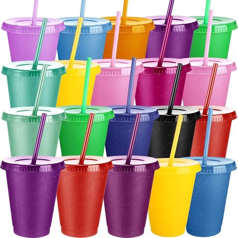 Sieral 30 Pack Cups with Lids and Straws Kids Tumbler with Straw Reusable Water Bottle Iced Coffee Travel Mug Adults Plastic Cups for Parties 16 oz (Clear Colors) in Kuwait