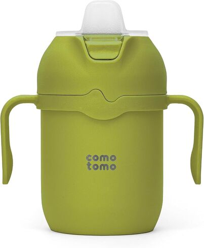 Comotomo Toddler Tumbler Set – Insulated Tumblers (Green & Yellow) to keep drinks warm and cold – Spill Resistant Cups for Toddlers Learning Independent Drinking in Kuwait