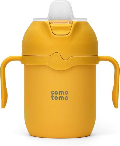 Comotomo Toddler Tumbler Set – Insulated Tumblers (Green & Yellow) to keep drinks warm and cold – Spill Resistant Cups for Toddlers Learning Independent Drinking in Kuwait
