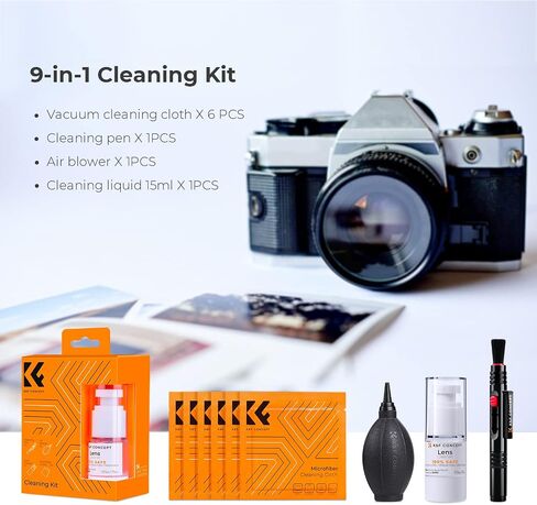 K&F CONCEPT 9-in-1 Camera Lens Cleaning Kit for DSLR, Filters, Phone, Tools | Strong Blower,Safe Cleaning Solution,Anti-Static Lint-Free Pen,Portable Microfiber Cleaning Cloth Multi Device Use,MK07 in Kuwait