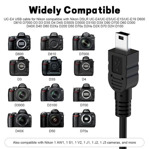 Zosvoses UC -E4 USB Cable for Nikon Compatible with Nikon D40 D40X D50 D60 D70 D70S D80 D90 D100 D200 D300 D300S D610 D700 D3000 D3100 D7000 D1H D2X D2H D2HS D3 D3S D3X D4 Digital SLR Camera, 3.3ft in Kuwait