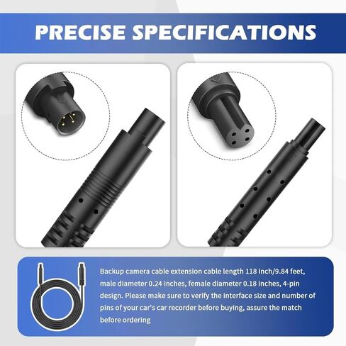 9.8ft 4Pin Backup Camera Extension Cable, 4P Pure Copper Thicker Shield Dash Cam Rear View Camera Extension Cord, Mirror Dashcam RearCamera Extension Cable, Male to Female ReverseCamera Extension Wire in Kuwait