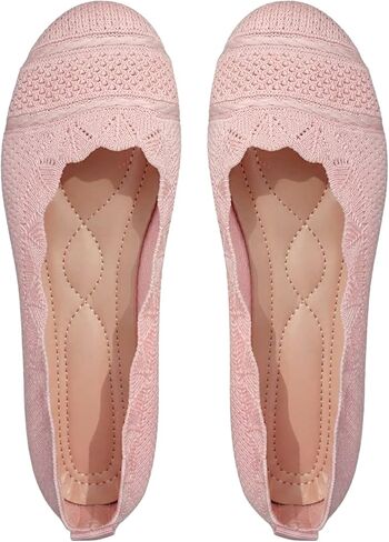 OYOANGLE Women's Knit Flat Shoes Round Closed Toe Slip On Ballet Flats | Soft, Work Office, Spring, Dressy Casual in Kuwait
