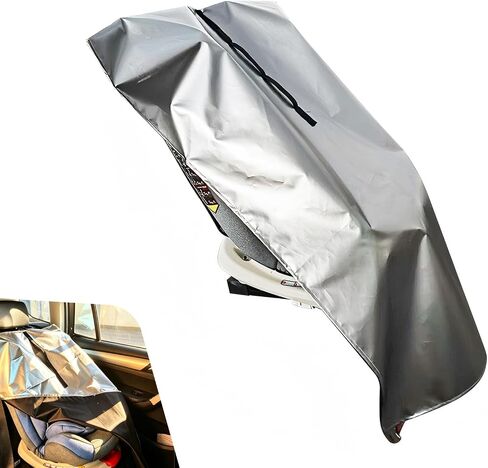 Baby Car Seat Sun Shade Cover, 55x31In Sun & Heat Blocking Shield for Keeping Infant Restraint Cool, Full-blackout Waterproof Protector, Foldable Cover for Most Toddler Seats (Silver) in Kuwait
