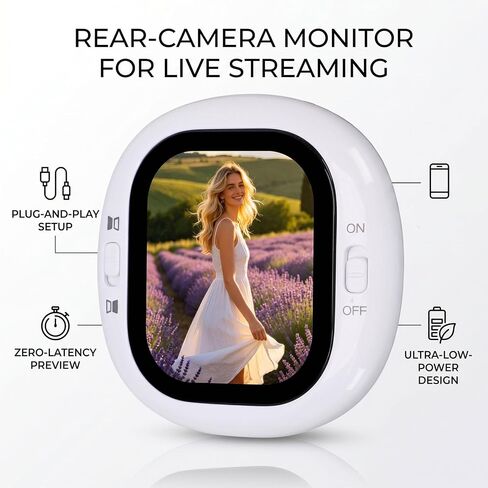 Generic Vlog Selfie Monitor Screen, 2.1 Inch 410x502 Resolution Wired Rear Camera Monitor with No App Setup, for Phone Live Streaming TikTok in Kuwait