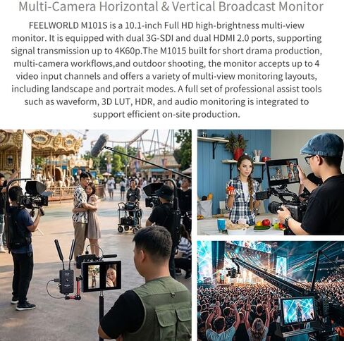 FEELWORLD M101S 10.1" 1200Nit Multi-View Field Monitor Dual 3G-SDI HDMI 2.0 Touch Camera Monitor for Multi-Camera Shooting in Kuwait