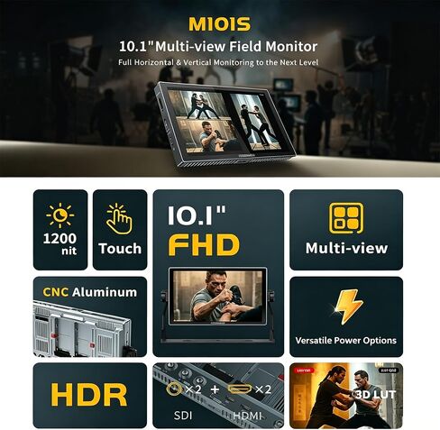 FEELWORLD M101S 10.1" 1200Nit Multi-View Field Monitor Dual 3G-SDI HDMI 2.0 Touch Camera Monitor for Multi-Camera Shooting in Kuwait