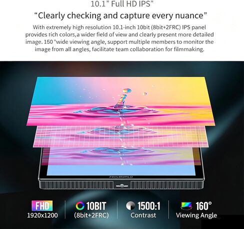 FEELWORLD M101S 10.1" 1200Nit Multi-View Field Monitor Dual 3G-SDI HDMI 2.0 Touch Camera Monitor for Multi-Camera Shooting in Kuwait
