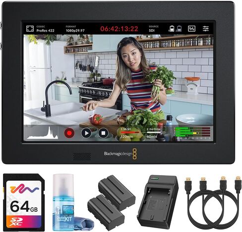Blackmagic Design Video Assist 3G-SDI/HDMI 7 inch Recorder/Monitor Bundle | Includes 64GB UHS-II Card + 2x NPF-550 Batteries + Battery Charger + Cleaning Kit (HYPERD/AVIDA03/7) (8pcBundle) in Kuwait