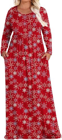 POPYOUNG Womens Plus Size Maxi Dresses Long Sleeve Fall Long Dress Outfits | Dressy Casual Long Dress with Pockets for Winter XL-5XL, Oversized, Maternity, Church, Wedding, Special Occasion in Kuwait
