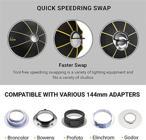 Glow ParaSnap 44" Octa SterlingFibre Bowens Mount Softbox with Flashpoint XPLOR 300/400 Mount Speedring, Parabolic Softbox w/Quick Speedring Swap is an Ideal Soft Box in Kuwait