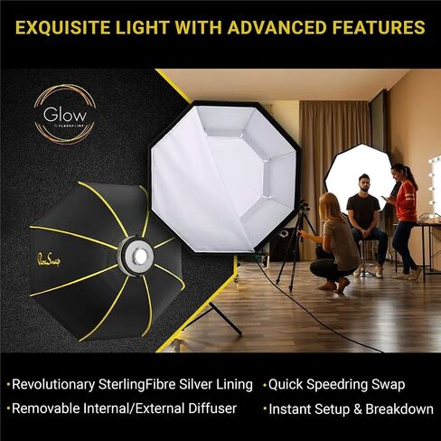 Glow ParaSnap 44" Octa SterlingFibre Bowens Mount Softbox with Flashpoint XPLOR 300/400 Mount Speedring, Parabolic Softbox w/Quick Speedring Swap is an Ideal Soft Box in Kuwait