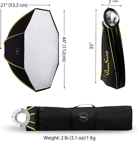 Glow ParaSnap 44" Octa SterlingFibre Bowens Mount Softbox with Flashpoint XPLOR 300/400 Mount Speedring, Parabolic Softbox w/Quick Speedring Swap is an Ideal Soft Box in Kuwait