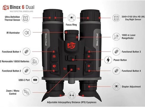 ATN Binox 6 Dual 6-48x 256x192 Day/Night Thermal Multispectral Binoculars MSBNB6225A Bundle with Deco Gear Tactical Flashlight and Tactical Pen Set with Water/Shockproof Case in Kuwait