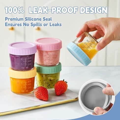 12 Pack Glass Baby Food Containers 4 oz Glass Baby Food Jars with Lids | Baby Food Maker Small Baby Food Storage Containers Microwave Dishwasher Freezer Safe 100% Leak Proof BPA Free Reusable in Kuwait