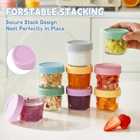 12 Pack Glass Baby Food Containers 4 oz Glass Baby Food Jars with Lids | Baby Food Maker Small Baby Food Storage Containers Microwave Dishwasher Freezer Safe 100% Leak Proof BPA Free Reusable in Kuwait