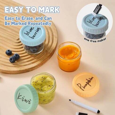 12 Pack Glass Baby Food Containers 4 oz Glass Baby Food Jars with Lids | Baby Food Maker Small Baby Food Storage Containers Microwave Dishwasher Freezer Safe 100% Leak Proof BPA Free Reusable in Kuwait
