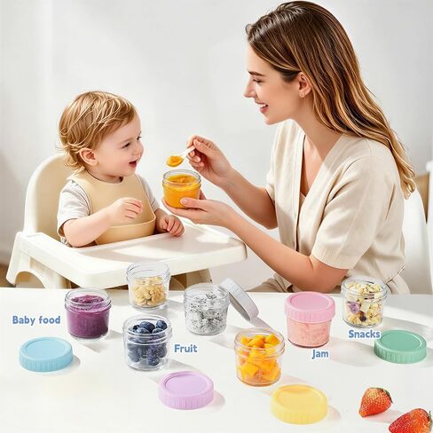 12 Pack Glass Baby Food Containers 4 oz Glass Baby Food Jars with Lids | Baby Food Maker Small Baby Food Storage Containers Microwave Dishwasher Freezer Safe 100% Leak Proof BPA Free Reusable in Kuwait