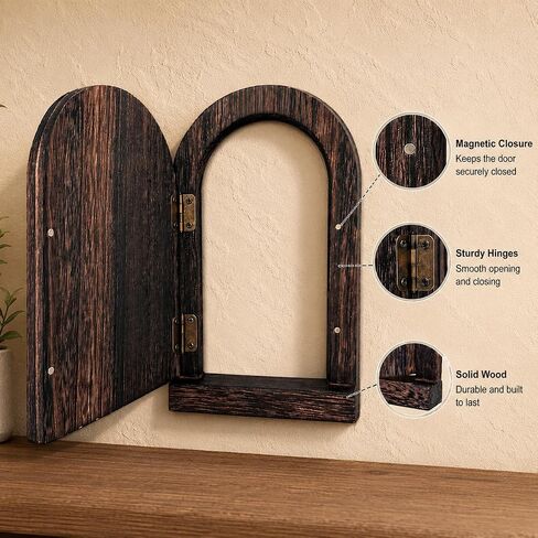 Self-Adhesive Fairy Door Outlet Cover, Self-Closing, 7.87-Inch Wood | Creative Wooden Cover that Conceals Wall Plates, Duplex Outlets, Switches, Stains&Wall Holes – Elf Door Wall Decor that Opens in Kuwait