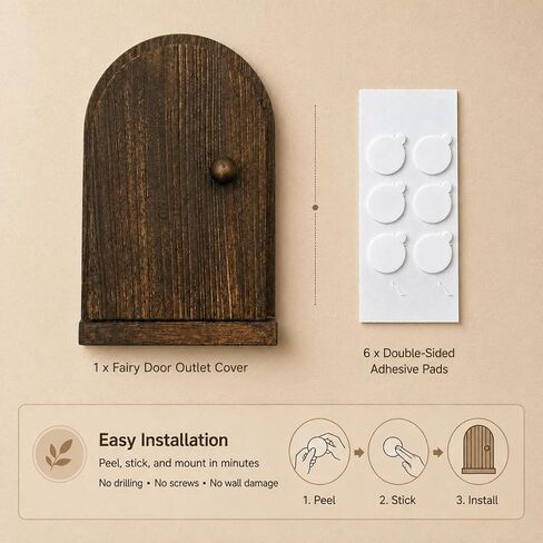 Self-Adhesive Fairy Door Outlet Cover, Self-Closing, 7.87-Inch Wood | Creative Wooden Cover that Conceals Wall Plates, Duplex Outlets, Switches, Stains&Wall Holes – Elf Door Wall Decor that Opens in Kuwait