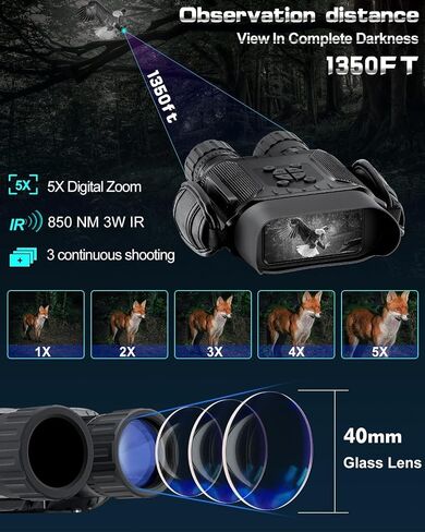 Nightiger Binoculars and Infrared Digital Vision Glasses Built in Day and Night with High Definition Camera, 1280×720P HD Video with 4" Screen up to 1300ft for Camping/Surveillance in Kuwait