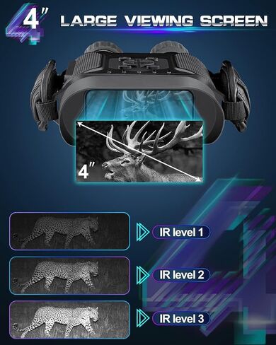 Nightiger Binoculars and Infrared Digital Vision Glasses Built in Day and Night with High Definition Camera, 1280×720P HD Video with 4" Screen up to 1300ft for Camping/Surveillance in Kuwait