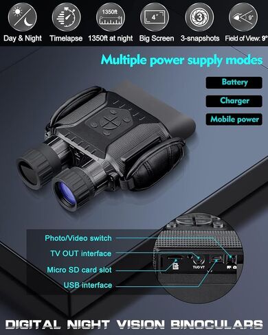 Nightiger Binoculars and Infrared Digital Vision Glasses Built in Day and Night with High Definition Camera, 1280×720P HD Video with 4" Screen up to 1300ft for Camping/Surveillance in Kuwait