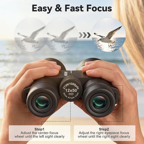 12x50 HD Binoculars for Adults, Easy Focus High Powered Low Light Vision | Bird Watching Hunting Cruise Ship Travel Concert Stargazing Outdoor, Large 50mm Objective Lens, Gift for Men in Kuwait