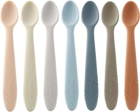 PandaEar 7 Pack Silicone Baby Feeding Spoons, First Stage Training Spoon Infant Utensils Feeding Supplies, BPA Free Gum-Friendly Soft Tip Baby Led Weaning Spoon in Kuwait