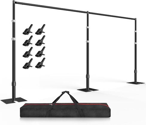 EMART خلفية الوقوف الثقيلة 8.9ftx20ft، أنبوب قابل للتعديل وستارة مجموعة دعم خلفية الصورة، إطار معدني مع قاعدة مسطحة لزينة حفل زفاف عيد ميلاد مأدبة - أسود in Saudi Arabia