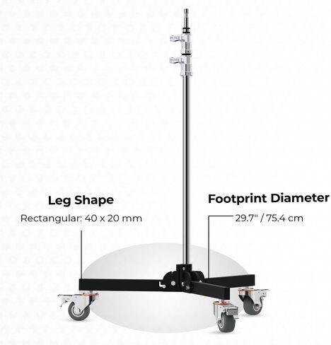 Baby Folder Roller 2-Stage Light Stand, 8' Working Height, 30 lb Load Capacity, Steel 5/8" Baby Pin Mount, Folding Steel Legs, 3" Locking Casters for Studio Lighting in Kuwait