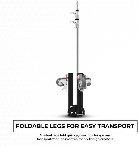 Baby Folder Roller 2-Stage Light Stand, 8' Working Height, 30 lb Load Capacity, Steel 5/8" Baby Pin Mount, Folding Steel Legs, 3" Locking Casters for Studio Lighting in Kuwait