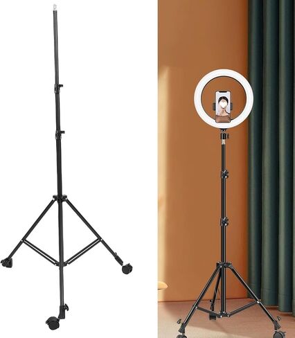 Photography Light Stand with Wheels Adjustable Foldable Tripod for Live Streaming and Video Recording 2.1m Height in Kuwait