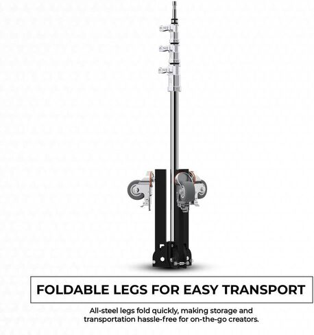Baby Folder Roller 3-Stage Light Stand, 11' Working Height, 22 lb Load Capacity, 5/8" Baby Pin Mount, Folding Legs, 3" Locking Casters for Studio Lighting in Kuwait
