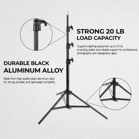 Light Stand, 10.8' Maximum Height, Aluminum Lighting Support, 20 lb Load Capacity, 5/8" Stud Mount, Adjustable 4-Section Design w/ 3 Risers for Photo Video Studio Lighting in Kuwait